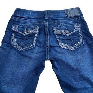 Silver Jeans Suki Mid Slim Boot Dark Denim Wash Size Women's 31x27.5 - Hemmed